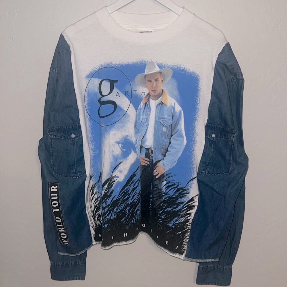 Upcycled Garth Brooks Country Music Tour Tee and Denim Long Sleeve XXS-XXL